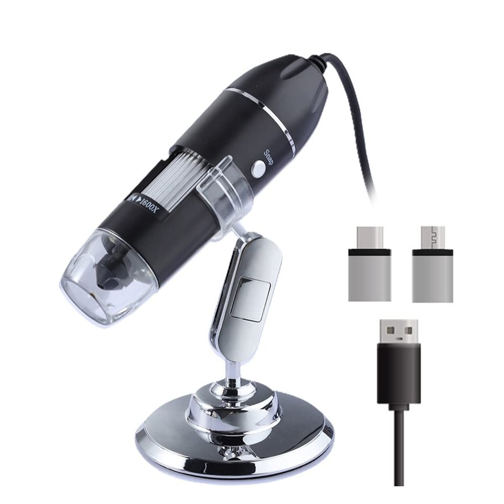 Microscope Accessories Kit Adjustable 1600X 8 LED 3 In1 USB Digital Microscope Electronic Microscope Camera for Zoom Magnifier Microscope Slides (Color : Black, Magnification : 1000X)