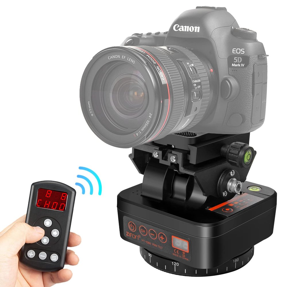 OlyCelotti Pan Tilt Camera Mount, Motorized Tripod Head with Remote Control and Mobile Phone Clip for DSLR Cameras, Smartphones, Tripod (Limited Weight Under 2.2lb)