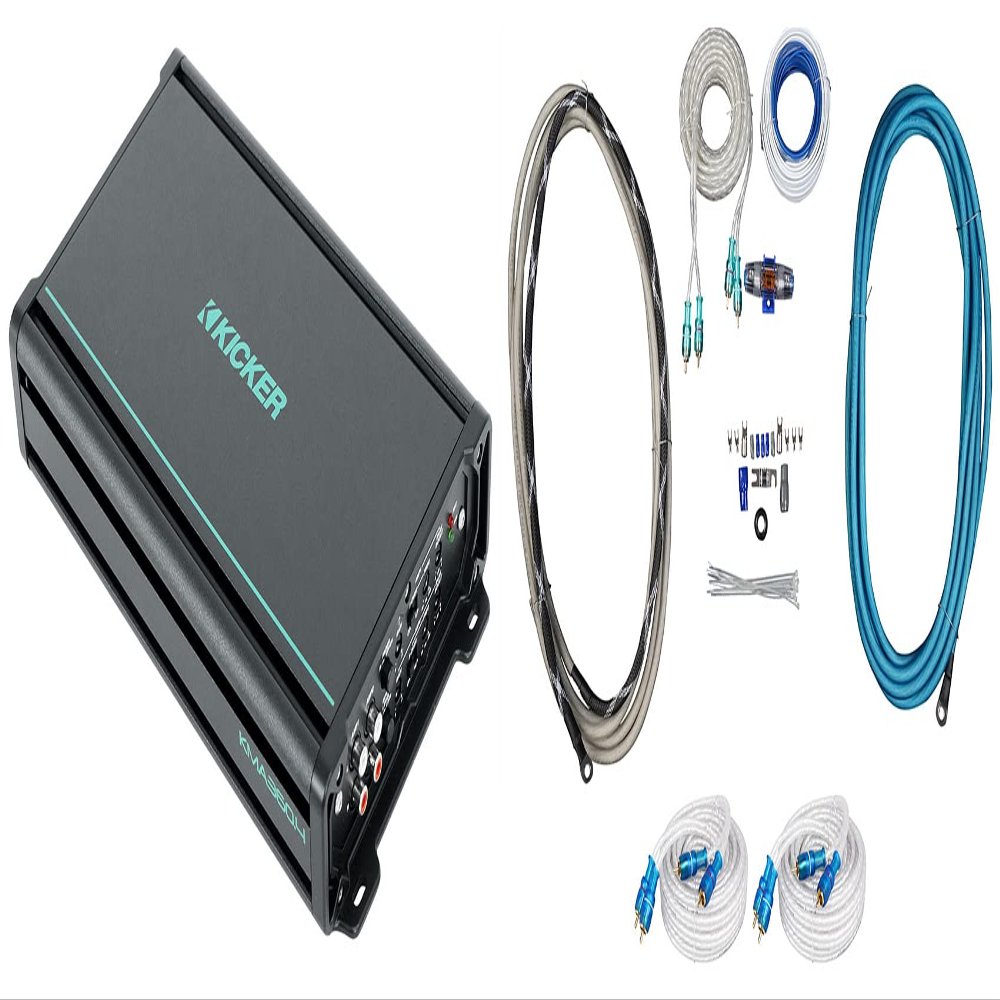 KICKER 48KMA3604 360 Watt 4-Channel Marine Amplifier Boat Amp KMA360.4 Bundle with Rockville RMWK4 Marine Amplifier Install Wire Kit & (2) Rockville MRCA25 25 Foot Twisted Pair Marine RCA (3 Items)