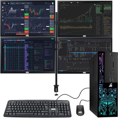TechMagnet Trading Desktop PC Siwa 6 Intel Corei5-6500, 16GB RAM, 120GB SSD, 4 New 24 LED Monitors, 2 Network Cards, Trading Platform Support, MTG Keyboard & Mouse Windows 11 (Renewed)