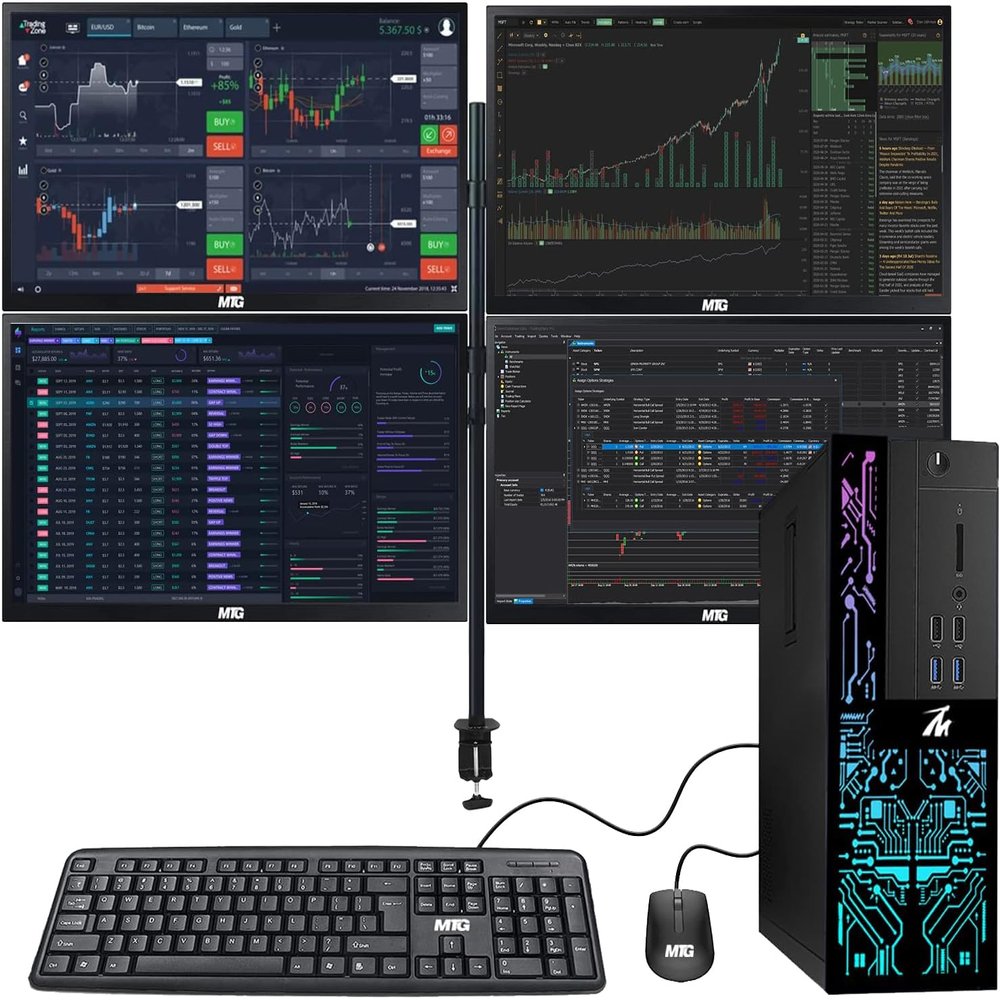 TechMagnet Trading Desktop PC Siwa 6 Intel Core i5-6500, 16GB RAM, 120GB SSD, 4TB HDD, 4 New 22 LED Monitors, 2 Network Cards, Trading Platform Support, MTG Keyboard & Mouse Windows 11 (Renewed)