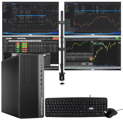 TechMagnet Trading Desktop PC, Intel Core i5 9th Gen, 16GB RAM, 512GB SSD + 4TB HDD, 4 New 24 LED Monitors, 2 Network Cards, Trading Platform Support, MTG Keyboard & Mouse Win 11 (Renewed)