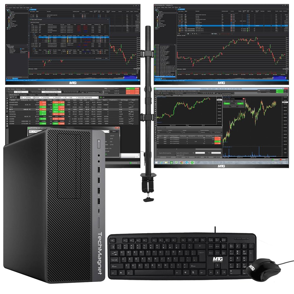 TechMagnet Trading Desktop PC, Intel Core i5 9th Gen, 16GB RAM, 512GB SSD + 4TB HDD, 4 New 24 LED Monitors, 2 Network Cards, Trading Platform Support, MTG Keyboard & Mouse Win 11 (Renewed)