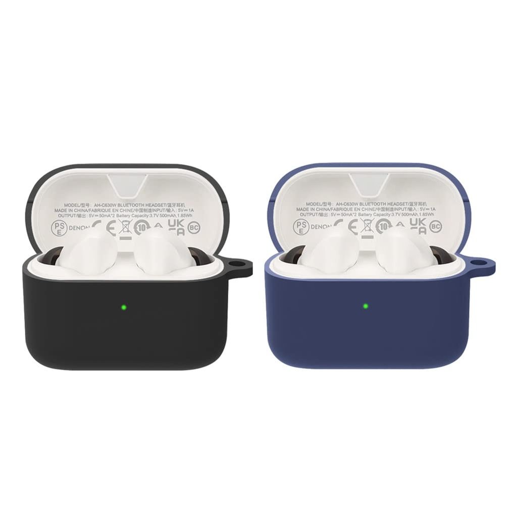 2 Pack DAYJOY Soft Silicone Protective Case Cover Compatible with Denon AH-C630W Earbuds Protective Skin Sleeve with Key Chain (Black+Blue)