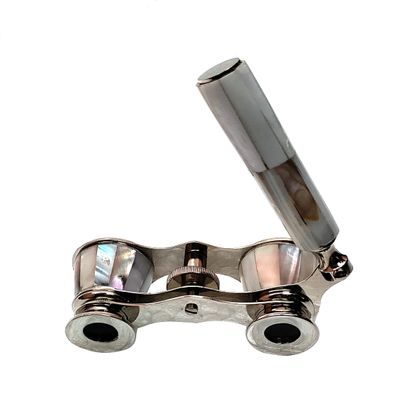 SIFAAT World Opera Glasses with Handle Mother of Pearl Nickel Finish Pocket Binoculars, Vintage Style Decorative Binocular for Gifting, Decor (No Zoom, No Magnification)