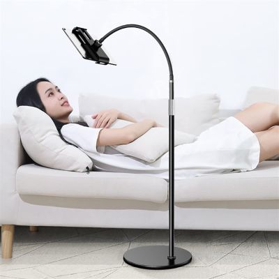 Adjustable Tablet Floor Stand,Gooseneck Long Arm Metal Stand Mount,Height and Angle Adjustable Floor Stand for iPad,Universal 360-degree Adjustable Floor Stand Holder (Color : Black)