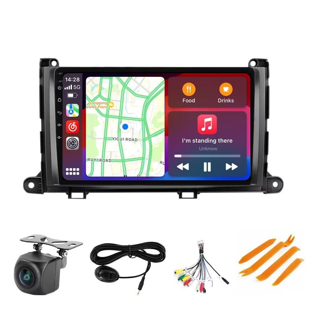 Stereo Radio for Toyota Sienna 2011 2012 2013 2014 - Biorunn Wireless Wired Carplay and Android Auto GPS Navigation - (4GB+64GB) Head Unit 9 Inch Blu-etooth RDS FM AM DSP