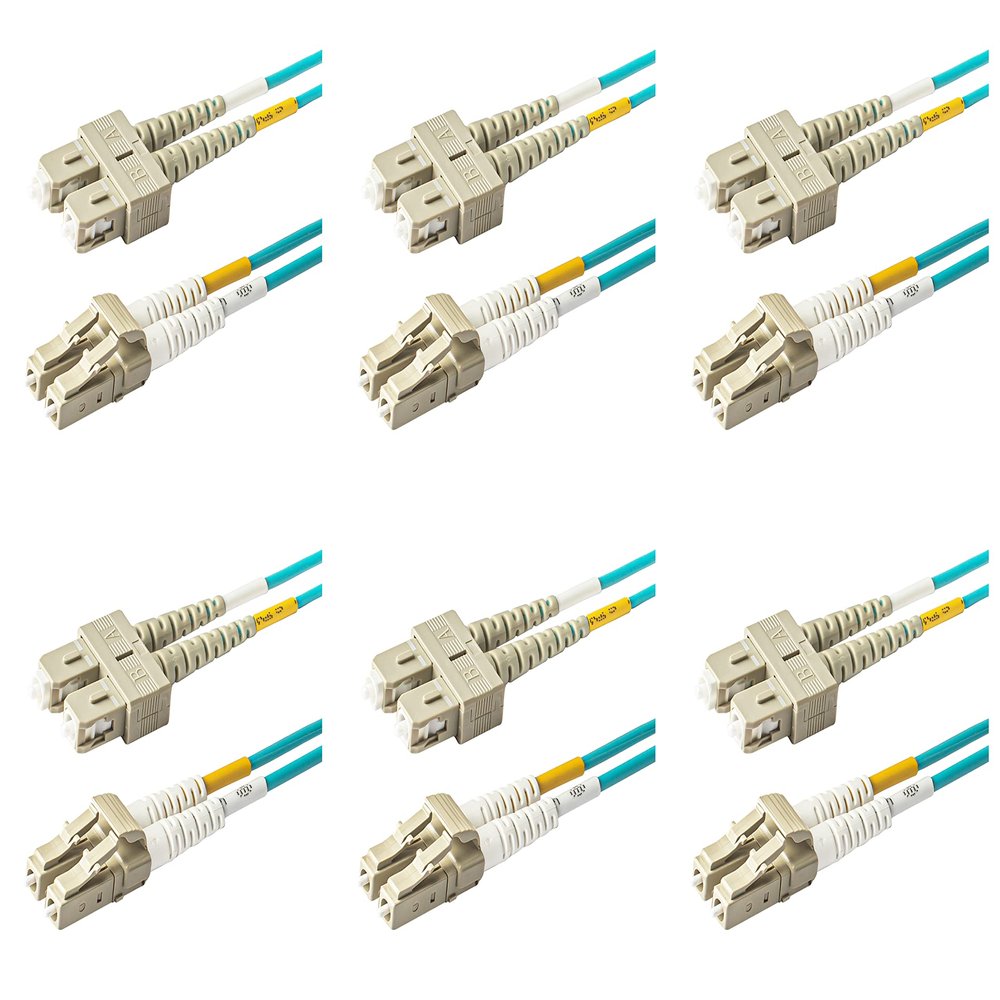 SpeedyFiberTX - 6-Pack 9 Meter Multimode OM3 Duplex SC to LC Fiber Patch Cable, Corning OM3 ClearCurve 50/125 Optical Fiber, LSZH Cable Jacket