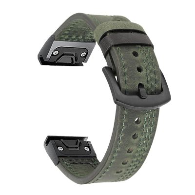 SKM Sport Leather Watchband Strap for Garmin Fenix 6X 6 Pro 5X 5 Plus 3 HR 935 945 22 26mm EasyFit Quick Release Smart Wrist Band (Color : Green, Size : 22mm Fenix 6 6Pro)