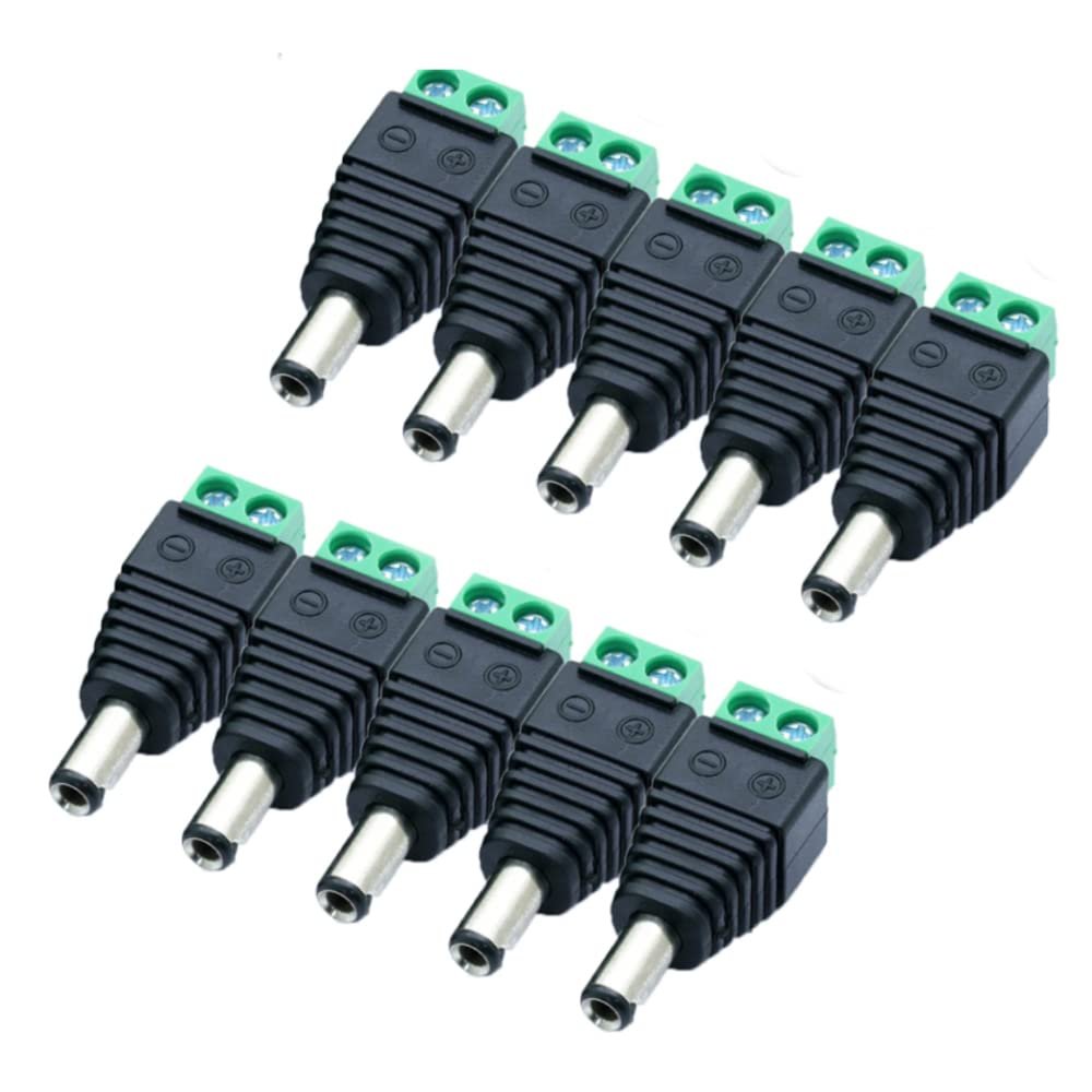(10 x Male) 12V DC Power Connector 5.5mm x 2.1mm 24V Power Jack Socket for Led Strip CCTV Security Camera Cable Wire Ends 10Pcs Plug Barrel Adapter (Male)