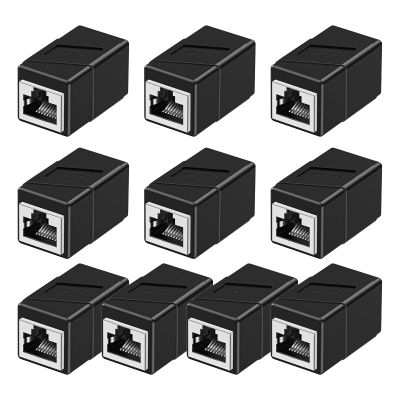 RJ45 Coupler, 10 Pack Ethernet Adapters Female to Female, Patch Cable Extender Adapter, 8-Pin Modular Straight Through, Network Connectors for Cat8/Cat7/Cat6/Cat6a/Cat5e/Cat5 Cable(Black)
