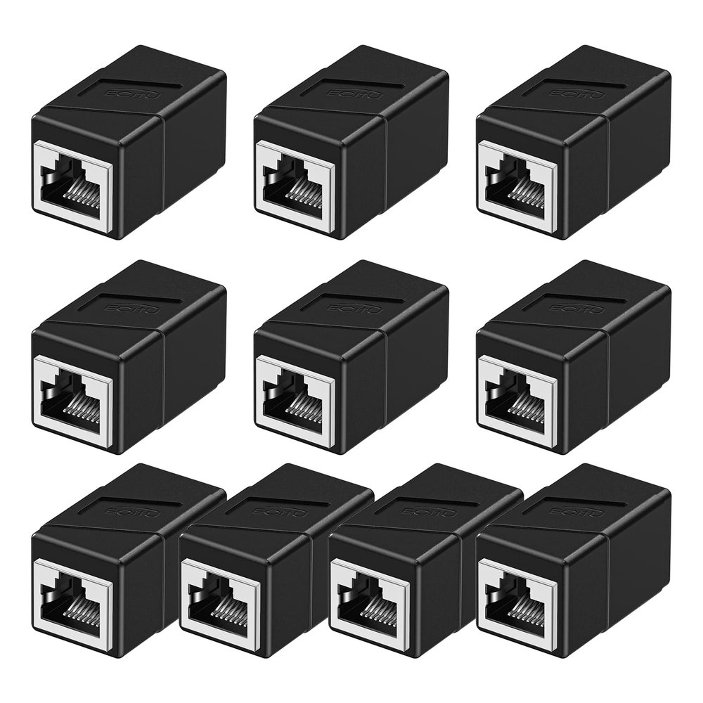 RJ45 Coupler, 10 Pack Ethernet Adapters Female to Female, Patch Cable Extender Adapter, 8-Pin Modular Straight Through, Network Connectors for Cat8/Cat7/Cat6/Cat6a/Cat5e/Cat5 Cable(Black)