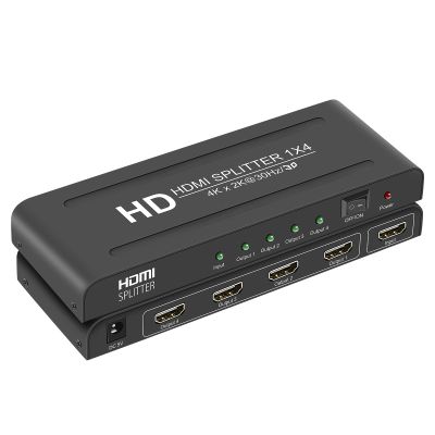 4K 1x4 HDMI Splitter 1 in 4 Out,4 Port Powered HDMI Splitters Support Mirror/Copy Multi Monitor Outputs and 4Kx2K@30Hz 3D,HD Splitter with Power for Project/Office/Projector/HDTV/PS4
