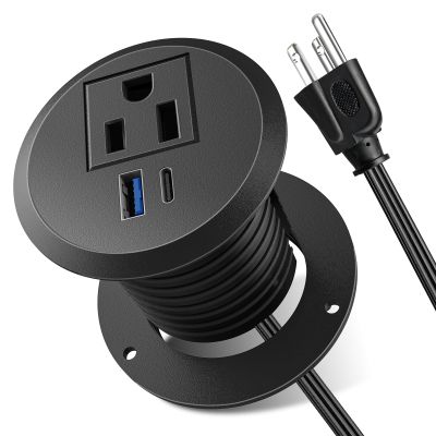 Desktop Power Grommet, 2inch Desktop Power Grommet Outlet, Recessed Power Strip Outlet with 1 USB and 1 Type-C, 20W PD Fast Charge for Desk, Kitchen, Office, Home, Hotel and More