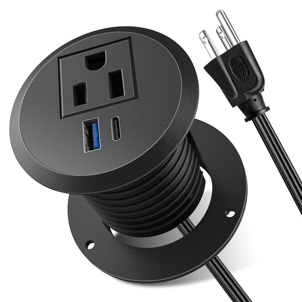 Desktop Power Grommet, 2inch Desktop Power Grommet Outlet, Recessed Power Strip Outlet with 1 USB and 1 Type-C, 20W PD Fast Charge for Desk, Kitchen, Office, Home, Hotel and More