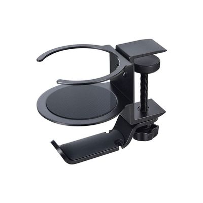 TOMYEUS Headphone Stand Headset Stand Desktop Lock Hook Headphone Holder Multifunctional Headphone Rack Cup Holder Rotatable Headphone Hanger Headset Holder (Color : Black)