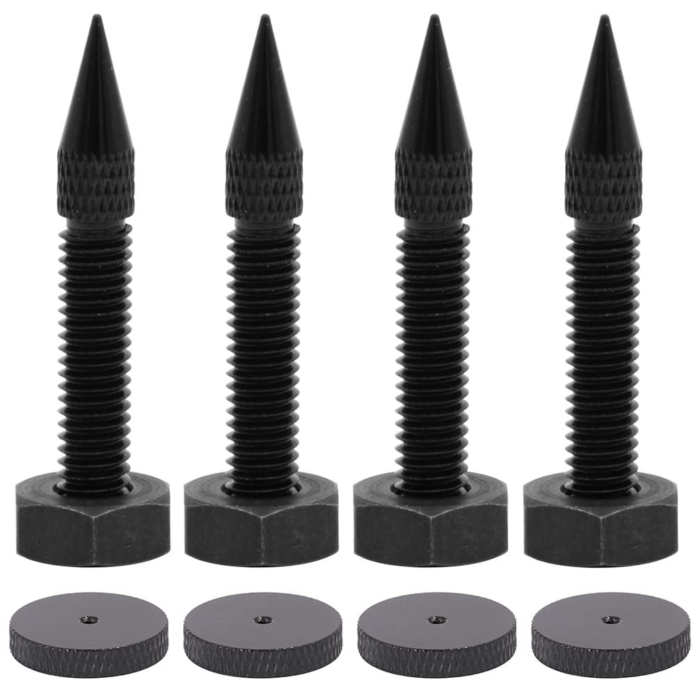 Flushbay 4 Pack Speaker Spikes Floor Protectors Adjustable Speaker Isolation Spikes M6 Black for Subwoofer CD DVD Player Turntable Recorder Chassis with Speaker Isolation Feet Pad (M6)