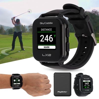 SkyCaddie LX2 Golf GPS Watch - Lightweight & Simple Golf Yardage Rangefinder Touchscreen Watch w/ 35K Courses, Intelligent Automation, & Scoring - Power Bundle with PlayBetter 5000mAh Portable Charger