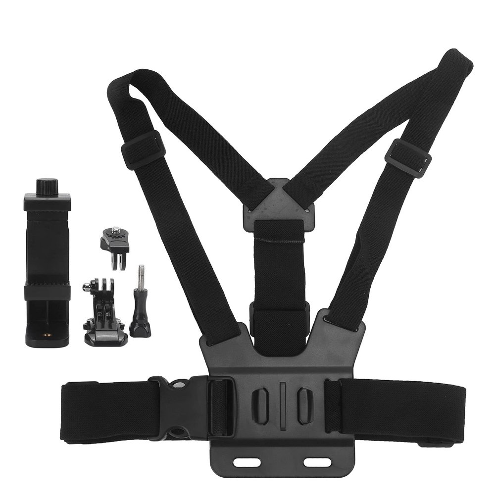 Adjustable Chest Mount Harness for Phone and Action Cameras,Phone Chest Mount with Adjustable Clip Holder and Strap Fixation Bracket