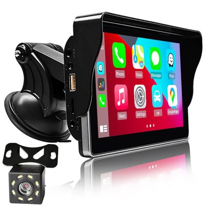 7 12V 24V Audio Receiver Touchscreen Monitor, Dashboard Mounted Car Stereo with Wireless Apple Carautoplay Android Auto Bluetooth 5.0, Mirror Link, Hands Free Calling 8LED Rear View Camera