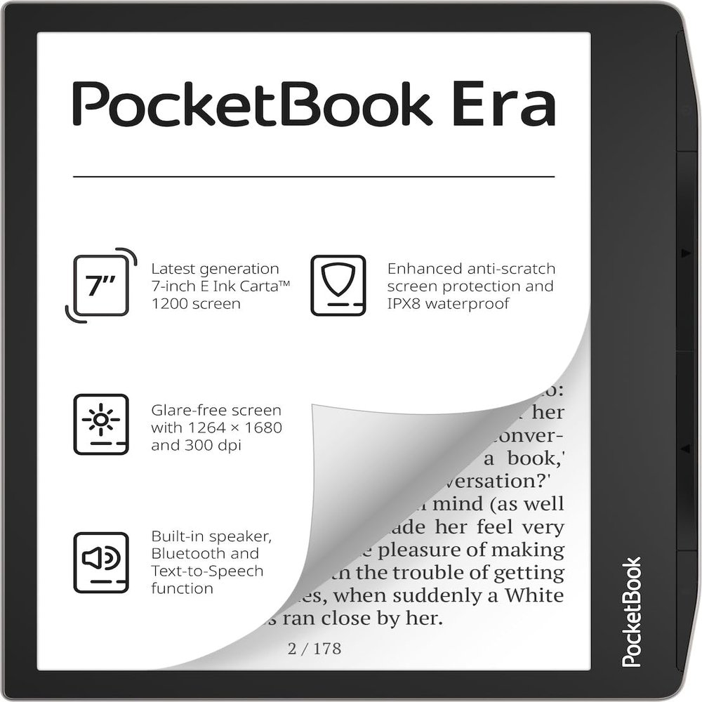PocketBook Era E-Reader, Stardust Silver, 16GB | 7 Glare-Free & Eye-Friendly Touch-Screen with E -Ink Technology | Waterproof | Text-to-Speech, Audio- & E-Book Reader | SMARTlight & Built-in Speaker