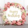 Leyiyi 5x5ft Happy Birthday Round Backdrop Gold Glitter Dots Blush Pink Floral Photography Background Girls Women Birthday Party Banner Decor Photo Portrait Studio Booth Props view 2