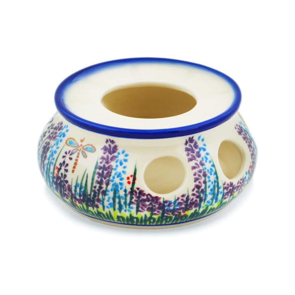 Polmedia Polish Pottery Heater UNIKAT - Long Lavender Pattern Handmade in Boleslawiec Poland by Ceramika Dalia + Certificate of Authenticity