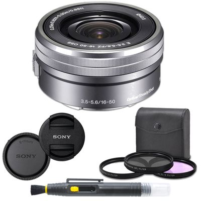 ZoomSpeed Bundle for Sony SELP1650 16-50mm Power Zoom Lens (Silver) + 7PC Kit Includes 3 Piece Filter Kit (UV-CPL-FLD) + Front & Rear Lens Caps + Cleaning Pen - Sony E PZ 16-50mm f/3.5-5.6 OSS Lens