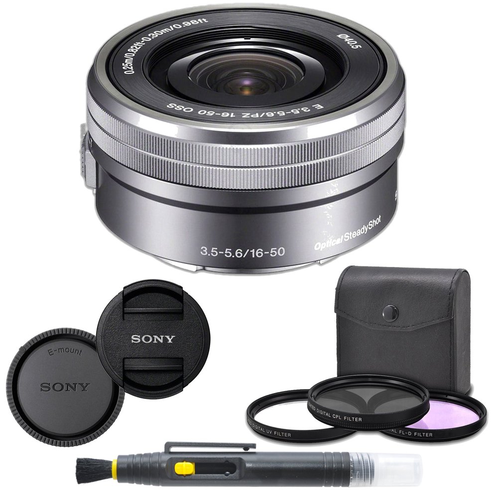 ZoomSpeed Bundle for Sony SELP1650 16-50mm Power Zoom Lens (Silver) + 7PC Kit Includes 3 Piece Filter Kit (UV-CPL-FLD) + Front & Rear Lens Caps + Cleaning Pen - Sony E PZ 16-50mm f/3.5-5.6 OSS Lens