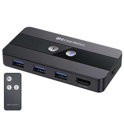 Cable Matters USB 3.0 KVM Switch HDMI 4K@60Hz for 2 Computers with 3X 5Gbps USB Ports, HDMI KVM Switch 2 Port - RF Remote Control Included