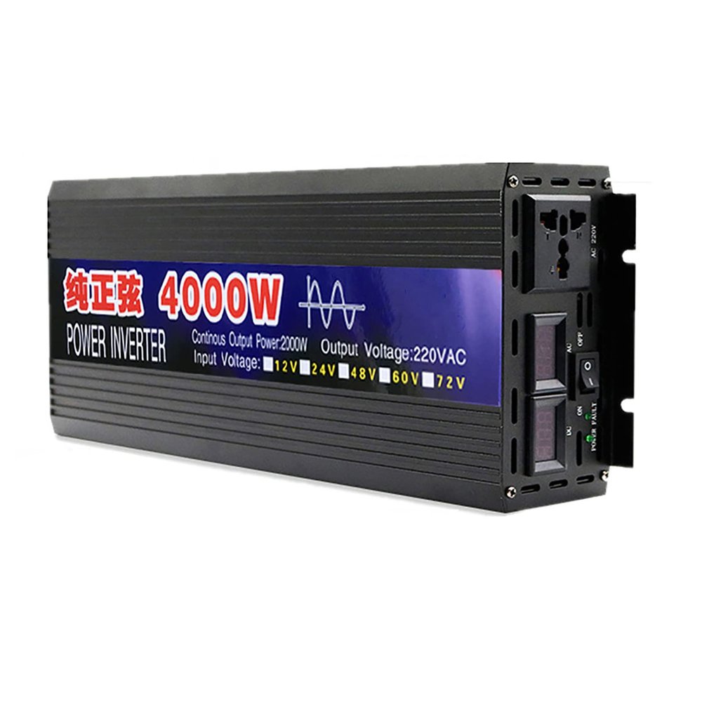 LJZLJZ Pure Sine Wave Inverter, DC 12V 24V 48V 60V to AC 110V Voltage Converter,2000W 3000W 4000W Power, Solar Car Inverters with LCD Display,4000W-12V