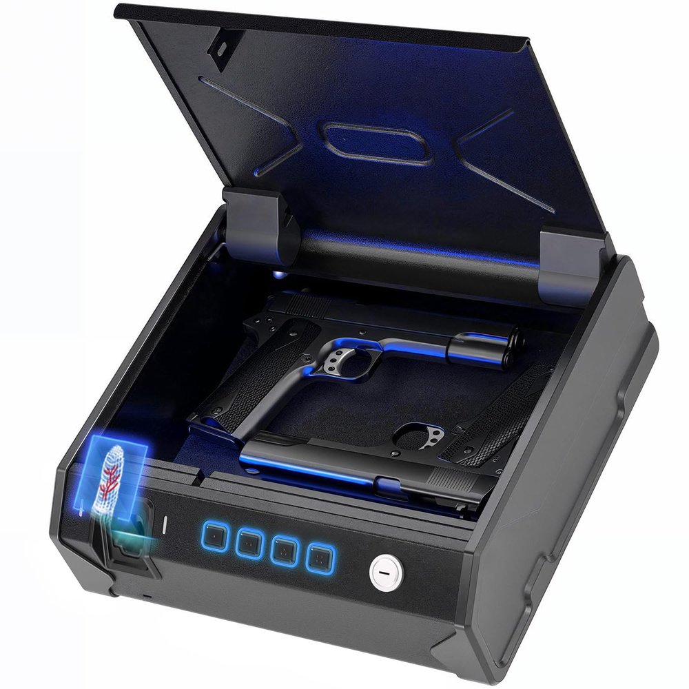 MAXSafes Biometric Gun Safe with Finger Vein Recognition Lock - Quick-Access Pistol Safe Box for Cloakroom living room Bedroom Nightstand and Car - FCC & CA DOJ Certified