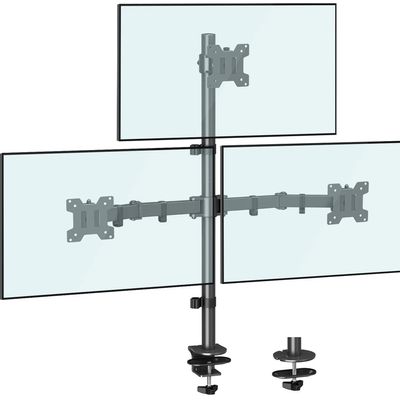 MOUNTUP Triple Monitor Stand, Height Adjustable Monitor Desk Mount Fit for 17 to 32 Inch Computer Screens, Stacked Monitors Arm for 3 Monitors, with C-Clamp and Grommet Base, up to 17.6lbs per Arm