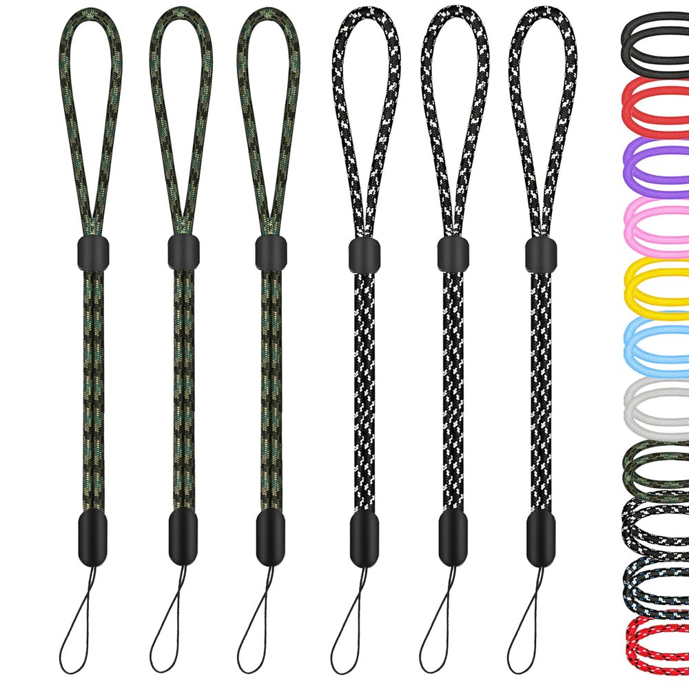 Hukado Hand Wrist Strap Lanyard, 6 Pack 9.5inch Adjustable Nylon Wristlet Straps Keychain String for Cell Phone Case Holder, AirPods Pro 2 2022, Camera, Key, GoPro, USB Drive, Ski Glove (Black+Green)