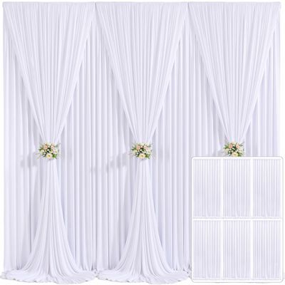 6 Panels White Backdrop Curtain for Parties Wedding Wrinkle Free White Photo Curtains Backdrop Drapes Fabric Decoration for Baby Shower 30ft(W) x 10ft(H)