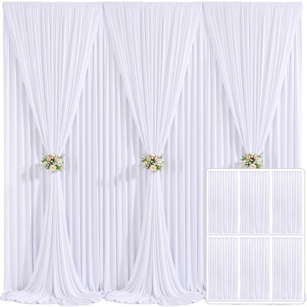 6 Panels White Backdrop Curtain for Parties Wedding Wrinkle Free White Photo Curtains Backdrop Drapes Fabric Decoration for Baby Shower 30ft(W) x 10ft(H)