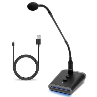 Movo GM-7 Professional 18-inch Gooseneck Microphone and USB Interface Base with RGB Lights, Gain, Mute - Podium Microphone with Stand for Streaming, Meetings, Lectures - USB Mic for Mac and PC