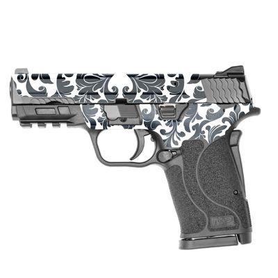 MightySkins Skin Compatible with Smith & Wesson M&P 9mm Shield EZ M2.0 - Black Damask | Protective, Durable, and Unique Vinyl Decal wrap Cover | Easy to Apply | Made in The USA