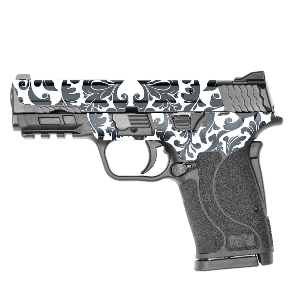 MightySkins Skin Compatible with Smith & Wesson M&P 9mm Shield EZ M2.0 - Black Damask | Protective, Durable, and Unique Vinyl Decal wrap Cover | Easy to Apply | Made in The USA