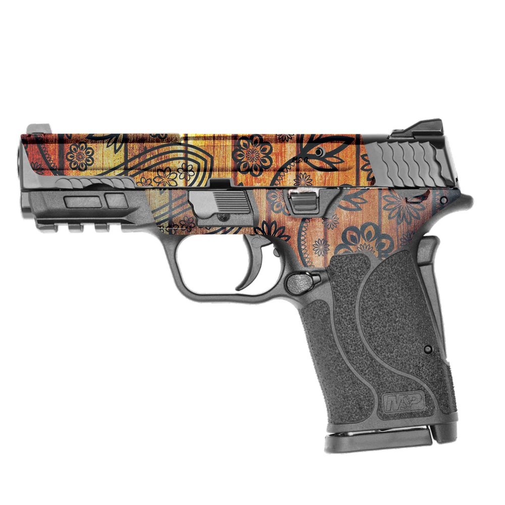 MightySkins Skin Compatible with Smith & Wesson M&P 9mm Shield EZ M2.0 - Wooden Floral | Protective, Durable, and Unique Vinyl Decal wrap Cover | Easy to Apply | Made in The USA