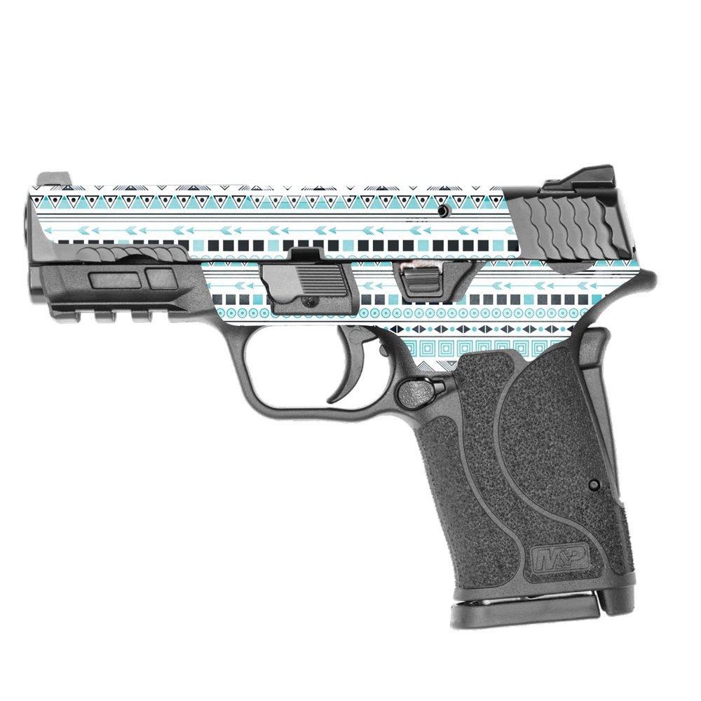 MightySkins Skin Compatible with Smith & Wesson M&P 9mm Shield EZ M2.0 - Turquoise Tribal | Protective, Durable, and Unique Vinyl Decal wrap Cover | Easy to Apply | Made in The USA