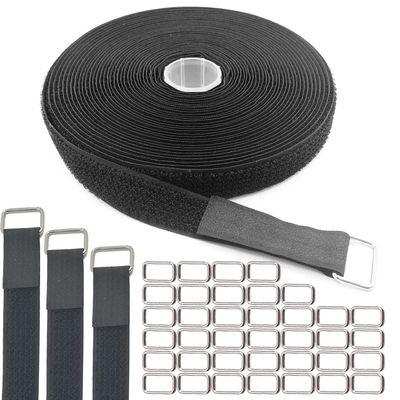 HSIULMY Hook and Loop Buckles, 3/4In x 32Ft Reusable Hook & Loop Straps with 40 Metal Buckles, Heavy Duty Adjustable Cable Ties Nylon Cinch Straps for Wire Management, Cord Organizer & Storage