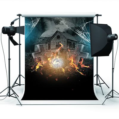 10x20ft Halloween Big Moon Castle Photography Backdrops RIP. Old Castle Fire Spider Web Fabric Background for Night