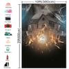 10x20ft Halloween Big Moon Castle Photography Backdrops RIP. Old Castle Fire Spider Web Fabric Background for Night view 3
