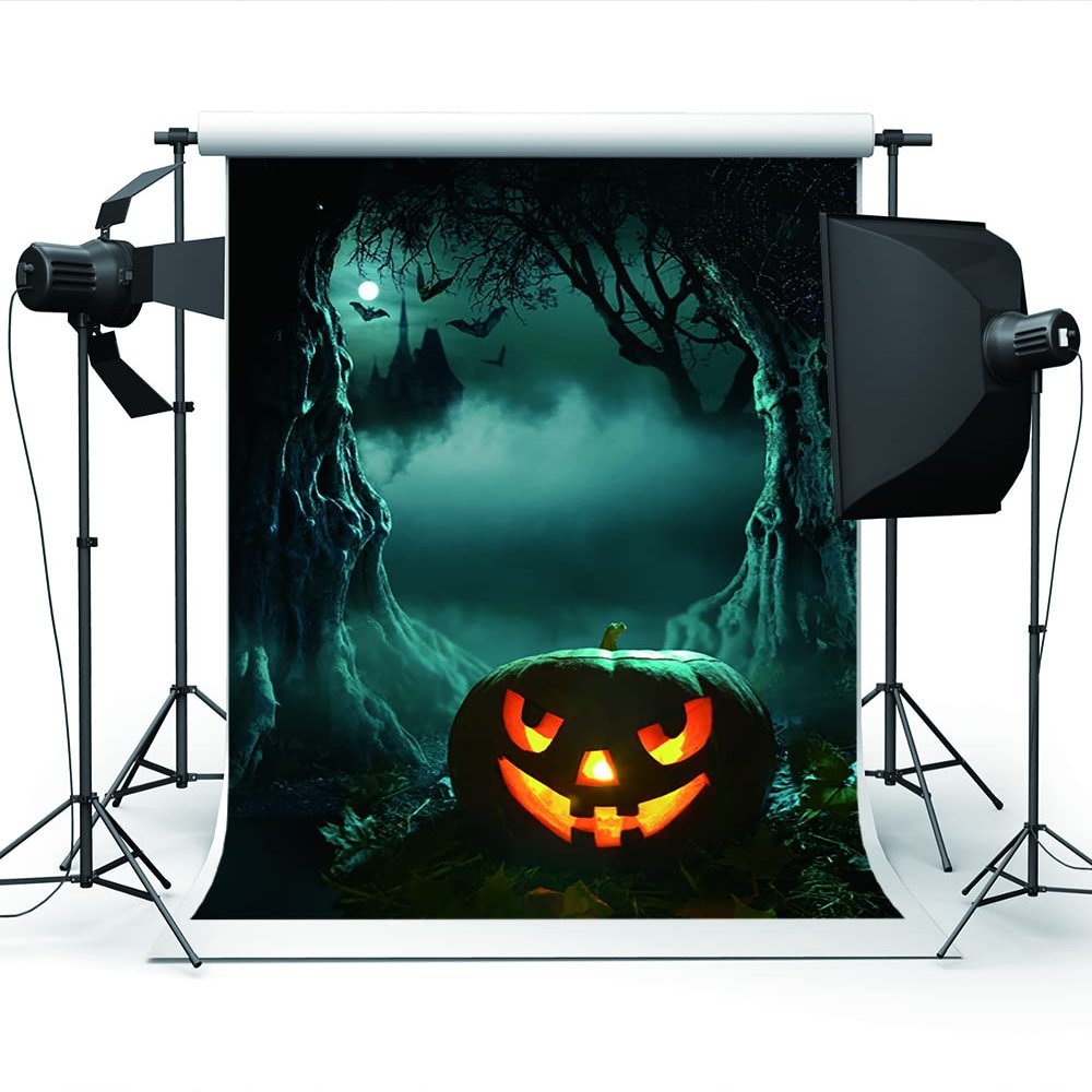 10x20ft Old Tree Hole Scary Pumpkin Light Backdrops for Photography Halloween Castle Bats Photo Background for Party