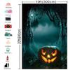 10x20ft Old Tree Hole Scary Pumpkin Light Backdrops for Photography Halloween Castle Bats Photo Background for Party view 3