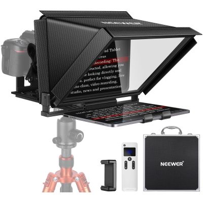 NEEWER X12 Aluminum Teleprompter with RT-110 Remote Control (Connected via Bluetooth on NEEWER Teleprompter App) & Carry Case, Compatible with iPad, iOS/Android Tablets, Smartphones, DSLRs (Black)