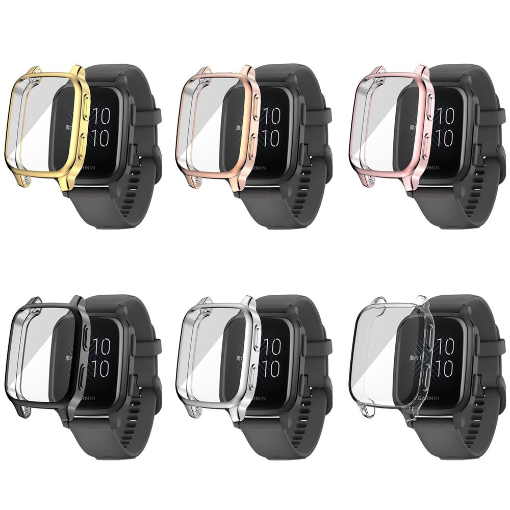 Compatible with Garmin Venu Sq Waterproof Protective Case Soft TPU Plated All Around Scratch-Proof Screen Protector Cover for Garmin Venu Sq GPS Smartwatch (6Pack)