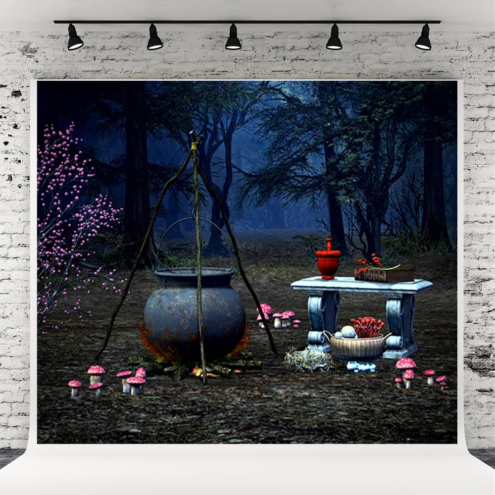 10x6.5ft Outdoor Forest Magic Photography Background Pink Mushroom Magic Pot Magic Prop for Costume Carnival Photo Studio Prop