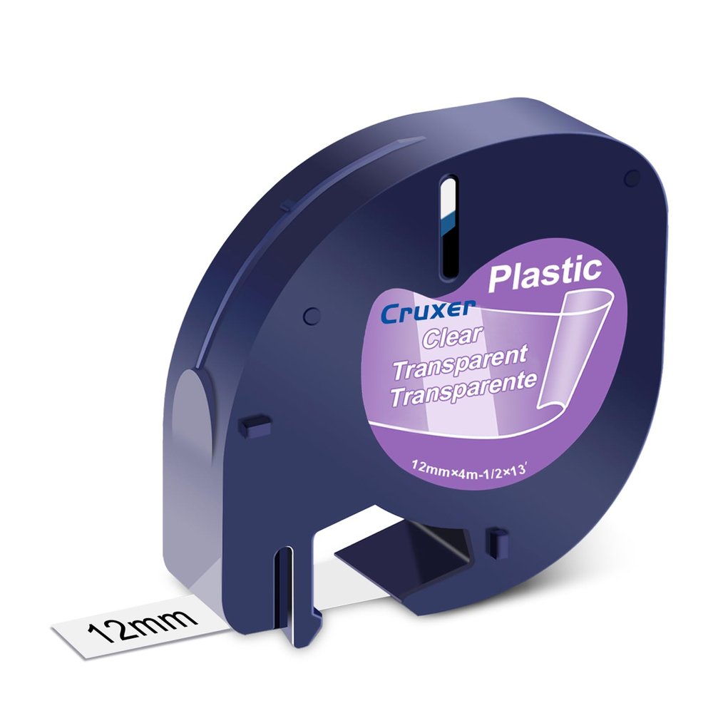 Cruxer 1 Pack Replacement for 91331 Letra Tag Refills Tape 12mm x 4m (1/2" x 13') Black Text on Clear Plastic Label Tape Compatible with 200B LT100H LT100T QX50 Label Maker for Home Office School